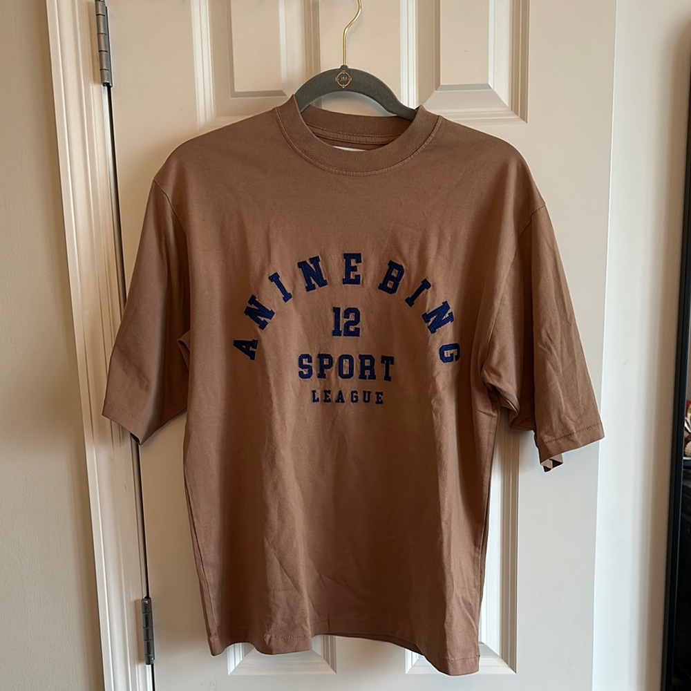 Anine Bing Brown Short Sleeve Tee with Collegiate Graphic